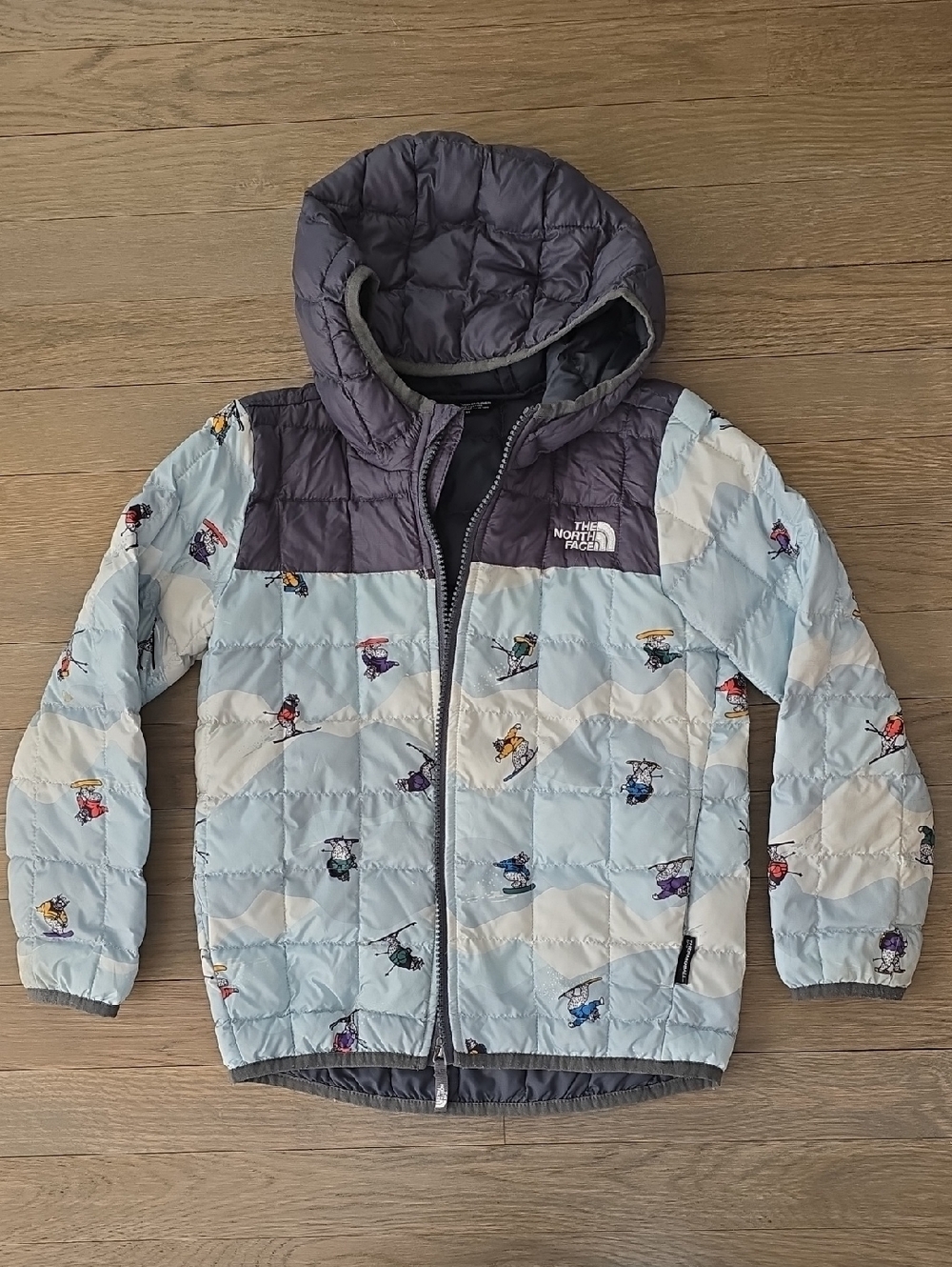 The North Face Light Blue & Gray Kids' Hooded Puffer Jacket